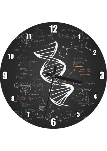 Cakatablo Dna Sarmalı Matematiksel Formüller ve Geometrik Şekiller Duvar Saati (Çap 50X50 cm )