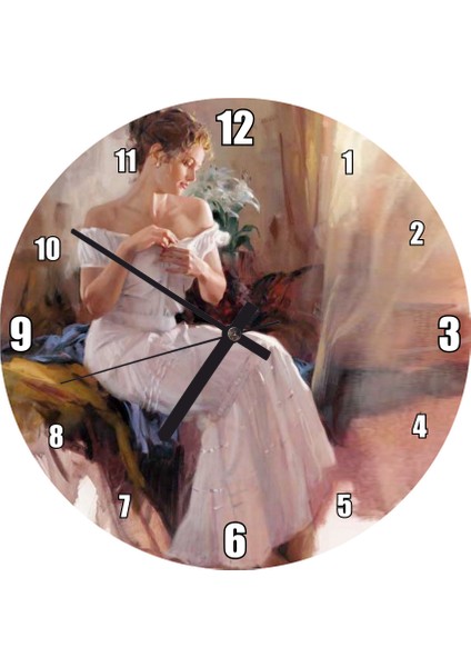 Cakatablo Francisco Ribera Gómeze Ait Yağlı Boya Kadın Resmi Duvar Saati (Çap 50X50 cm )