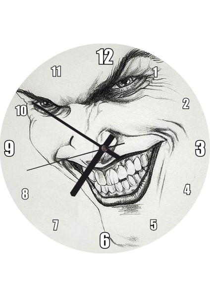 Cakatablo Joker Karakalem Çalışması Görseli Duvar Saati (Çap 50X50 cm )