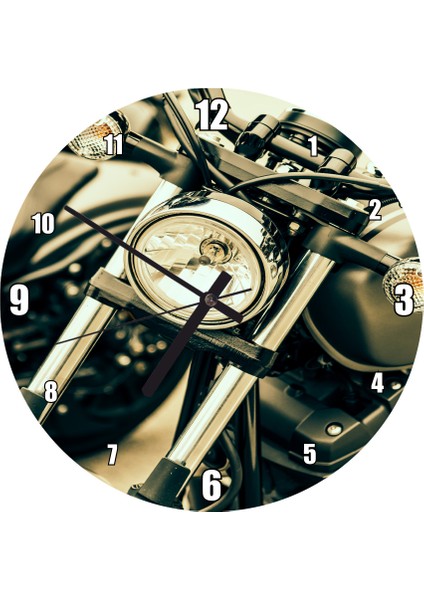 Cakatablo Motosiklet Far Lambası Görseli Duvar Saati (Çap 50X50 cm )