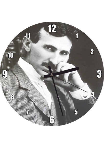 Cakatablo Nikola Tesla Koltukta Oturur Durumda Portresi Duvar Saati (Çap 30X30 Cm)