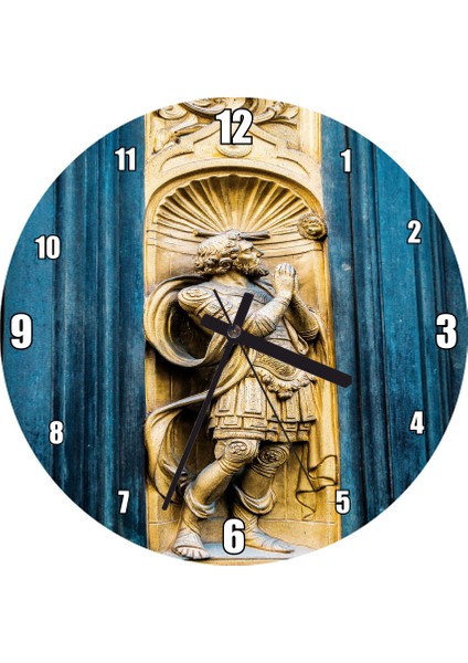 Cakatablo Altın Herkül Heykeli Duvar Saati (Çap 50X50 cm )