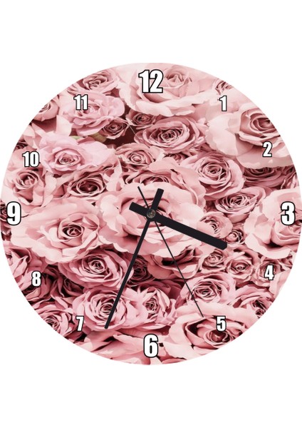 Cakatablo Pembe Güller Duvar Saati (Çap 50X50 cm )