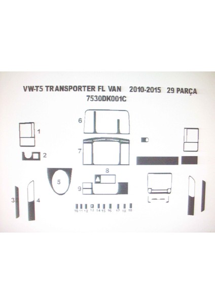 Wolkswagen Transporter 2009 Sonrası 29 Parça Karbon Desen Torpido Kaplama