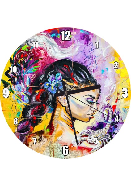 Cakatablo Sayılarla Boyama Akrep Kadın Görseli Duvar Saati (Çap 30X30 Cm)