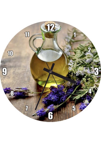 Cakatablo Lavanta Çiçekleri Şişede Lavanta Görseli Duvar Saati (Çap 30X30 Cm)