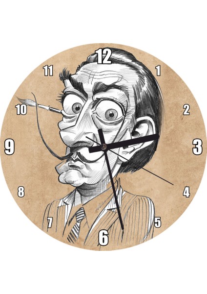 Cakatablo Salvador Dali Karakalem Karikatürize Portre Duvar Saati (Çap 50X50 cm )