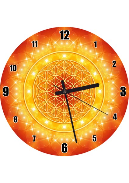 Cakatablo Yaşam Çiçeği Sarı Turuncu Duvar Saati (Çap 30X30 Cm)