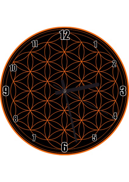 Cakatablo Yaşam Çiçeği Siyah Zeminde Tutuncu Duvar Saati (Çap 30X30 Cm)