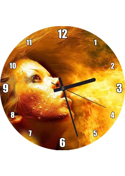 Cakatablo Alev Soluyan Alev Saçlı Kadın Duvar Saati I (Çap 50X50 cm )