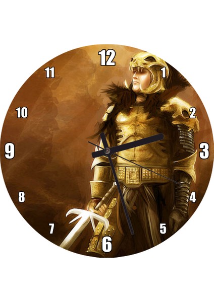 Cakatablo Altın Zırhlı Savaşçı ve Kılıcı Duvar Saati (Çap 50X50 cm )