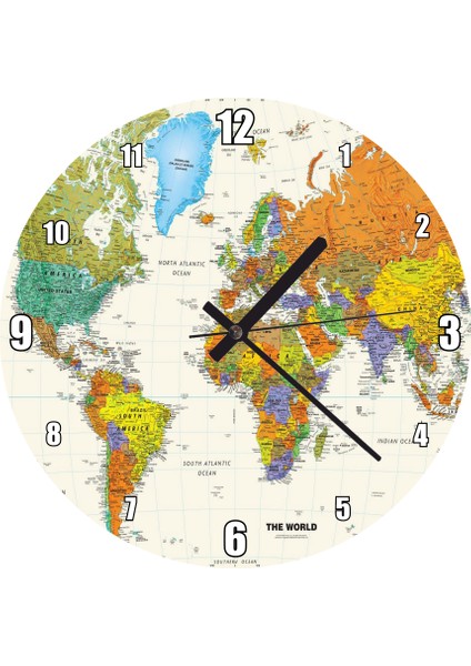 Cakatablo Dünya Haritası Sular Beyaz Renkte Duvar Saati (Çap 30X30 Cm)
