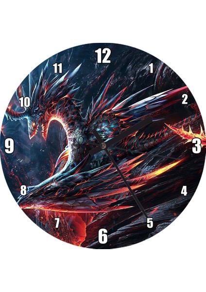 Cakatablo Alevden Yapılmış Ürkütücü Ejderha Duvar Saati (Çap 50X50 cm )