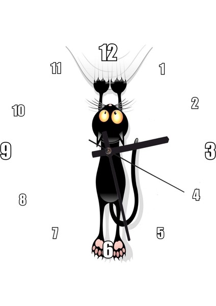 Cakatablo Komik Siyah Kedi Çizgi Film Görseli Duvar Saati (Çap 50X50 cm )