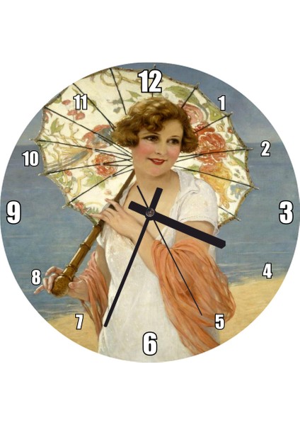 Cakatablo François Martin Kavel Fransa Catherine La Rose Yaz Şemsiyeli Duvar Saati (Çap 30X30 Cm)