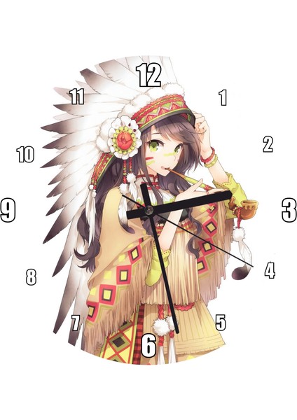 Cakatablo Cherokee Anime Kızı Görseli Duvar Saati (Çap 50X50 cm )