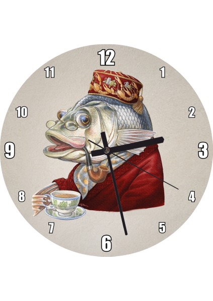 Cakatablo Elit Ingiliz Balığı Duvar Saati (Çap 50X50 cm )
