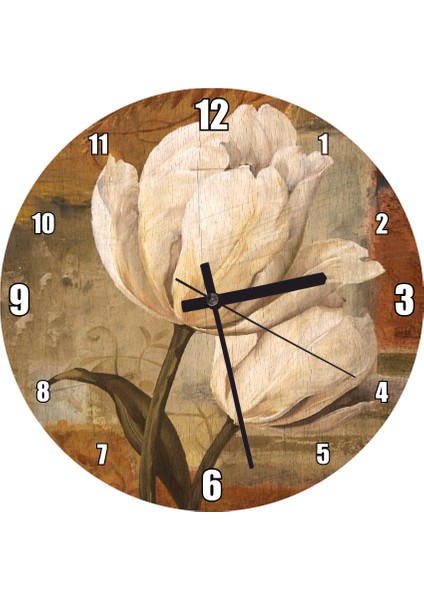 Cakatablo Yağlı Boya Beyaz Çiçek Duvar Saati (Çap 50X50 cm )