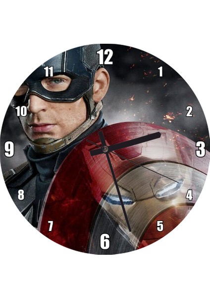 Cakatablo Kaptan Amerika Iç Savaş Görseli Duvar Saati (Çap 50X50 cm )