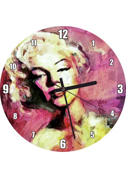 Cakatablo Yağlı Boya Resmi Çekici Marilyn Monroe Görseli Duvar Saati (Çap 30X30 Cm)