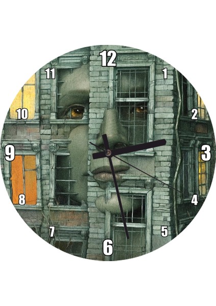 Cakatablo Binadaki Yüz ve Yaşam Duvar Saati (Çap 30X30 Cm)