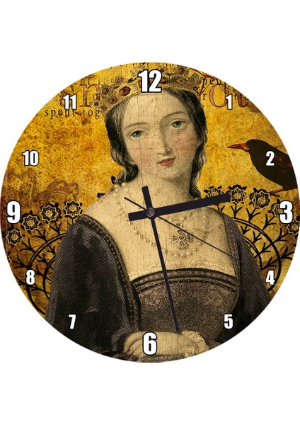 Cakatablo Kraliçe ve Karakarga Duvar Saati (Çap 30X30 Cm)