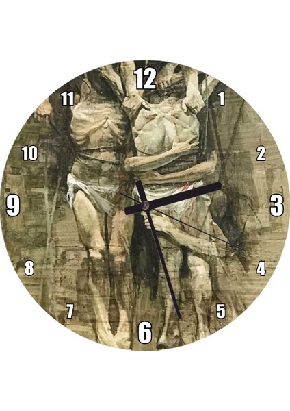 Cakatablo Çarmıha Gerilmiş Bedenler Duvar Saati (Çap 30X30 Cm)