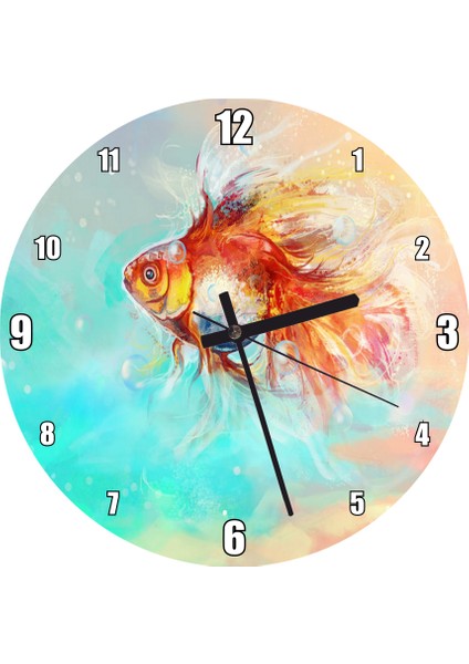 Cakatablo Rengarenk Sularda Yüzen Japon Balığı Duvar Saati (Çap 50X50 cm )