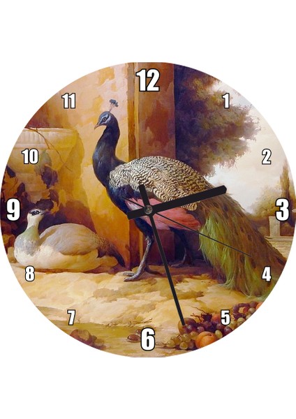 Cakatablo Saray Bahçesinde Bir Çift Tavuskuşu Duvar Saati (Çap 50X50 cm )