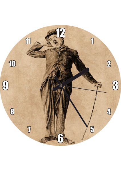 Cakatablo Esneyen Charlie Chaplin Duvar Saati (Çap 50X50 cm )