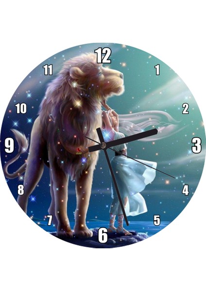 Cakatablo Perisi ve Aslan Burcu Görseli Duvar Saati (Çap 30X30 Cm)