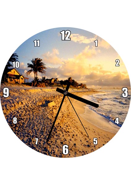 Cakatablo Küba'da Bir Kumsal ve Günbatımı Duvar Saati (Çap 50X50 cm )