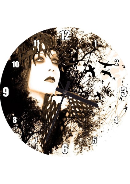 Cakatablo Kadın ve Renkli Fırça Darbeleri Duvar Saati (Çap 30X30 Cm)