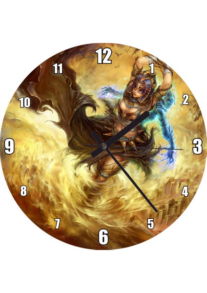 Cakatablo Afrikalı Tanrıça ve Kadın Savaşçı Duvar Saati (Çap 50X50 cm )