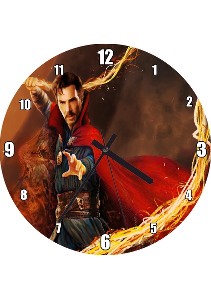 Cakatablo Doktor Strange ve Alev Kırbacı Duvar Saati (Çap 50X50 cm )