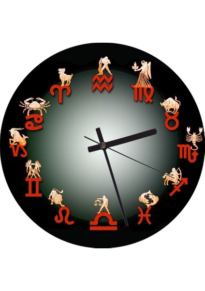 Cakatablo Burç Sembolleri Kırmızı Siyah Görseli Duvar Saati (Çap 30X30 Cm)