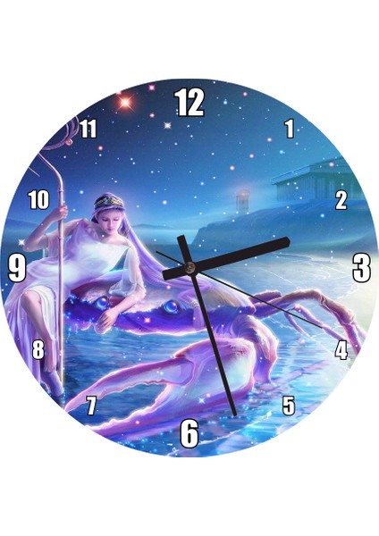 Cakatablo Perisi ve Yengeç Burcu Görseli Görseli Duvar Saati (Çap 30X30 Cm)