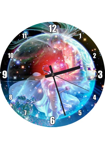 Cakatablo Kuşağında Oturan Kız ve Yıldızlar Görseli Duvar Saati (Çap 30X30 Cm)
