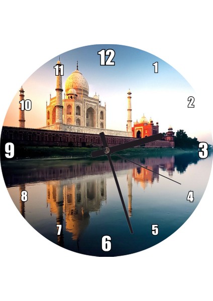 Cakatablo Tac Mahal ve Durgun Sudaki Aksi Görseli Duvar Saati (Çap 30X30 Cm)