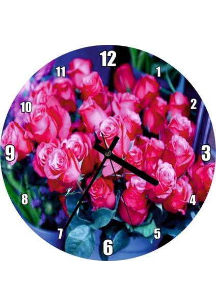 Cakatablo Saksı Içinde Muhteşem Kırmızı Güller Duvar Saati (Çap 50X50 cm )