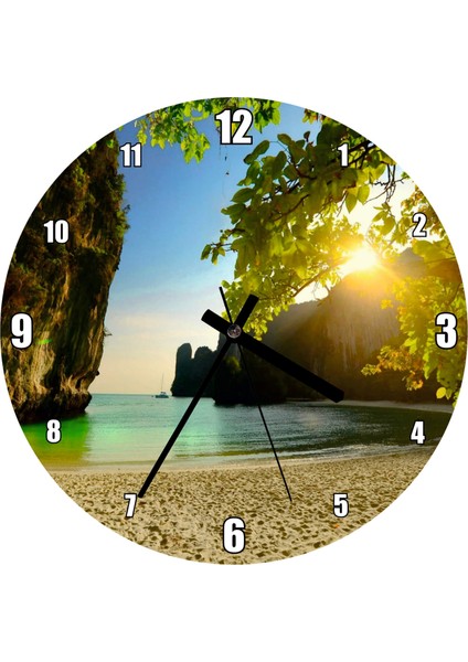 Cakatablo Saklı Sahilde Günbatımı Duvar Saati (Çap 50X50 cm )