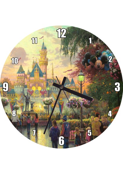 Cakatablo Disneyland ve Ziyaretçileri Duvar Saati (Çap 30X30 Cm)