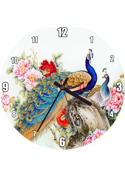 Cakatablo Çift Tavuskuşiar Sanatsal Görsel Duvar Saati (Çap 50X50 cm )