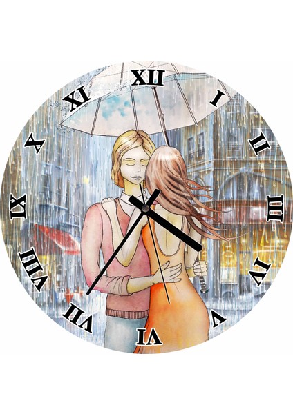 Cakatablo Yağmurdaki Çift Duvar Saati (Çap 30X30 Cm)