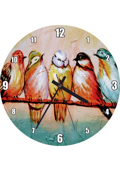 Cakatablo Daldaki Renkli Kuş Sanatsal Görsel Duvar Saati (Çap 50X50 cm )