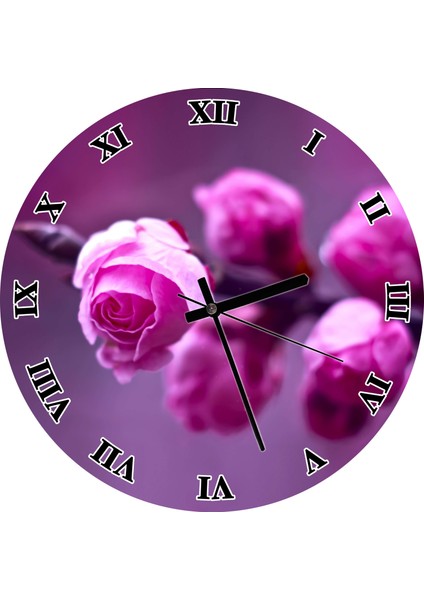 Cakatablo Pembe Güller Duvar Saati (Çap 30X30 Cm)