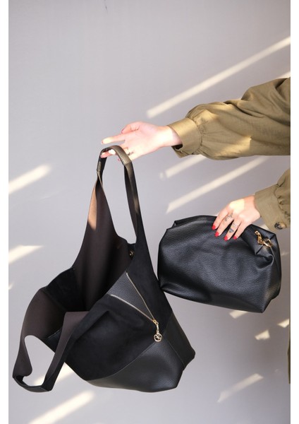 1096 Siyah Süet Kadın Gunluk Canta modelleri