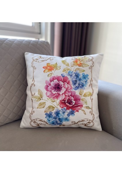 Çiçek Desenli Dekoratif Kırlent Kılıfı