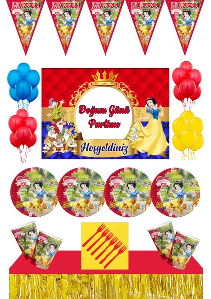 Pamuk Prenses Parti Malzemeleri 24 Kişilik 50X70 cm Afişli Masa Etekli Set