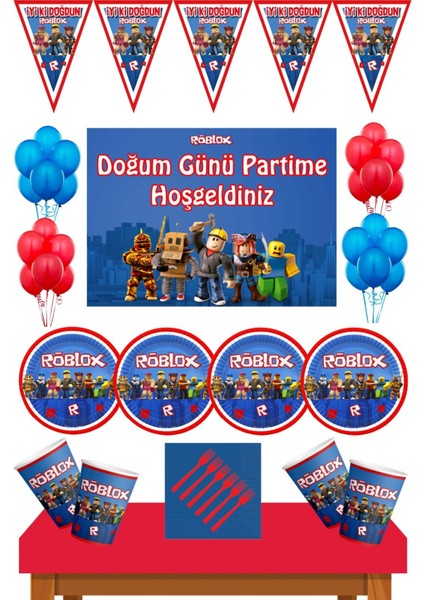 Roblox Parti Malzemeleri 24 Kişilik Afişli Set